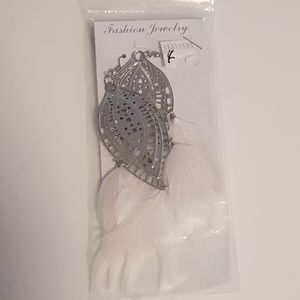 Silver and white feather earrings